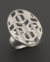 Brilliant diamonds pop against gleaming sterling silver in India Hicks' intriguing, geometric ring. Brilliant diamonds pop against gleaming sterling silver in India Hicks' intriguing, geometric ring.