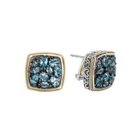 925 Silver & Blue Topaz Square Cluster Earrings with 18k Gold Accents 925 Silver & Blue Topaz Square Cluster Earrings with 18k Gold Accents