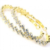 1.5 Inch Medium Gold, Silver & White Tri-Tone Crystal Rhinestone Zigzag Design Hoop Earrings, Omega Leverback Closures 1.5 Inch Medium Gold, Silver & White Tri-Tone Crystal Rhinestone Zigzag Design Hoop Earrings, Omega Leverback Closures