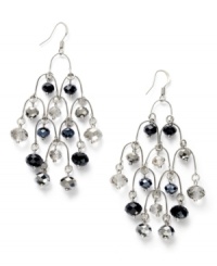 A multicolored crystalline chandelier. These sparkling earrings from c.A.K.e by Ali Khan are hematite-plated and feature faceted glass jet rondelles. Approximate drop: 3 inches. A multicolored crystalline chandelier. These sparkling earrings from c.A.K.e by Ali Khan are hematite-plated and feature faceted glass jet rondelles. Approximate drop: 3 inches.