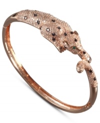 Fabulously fierce. EFFY Collection's stunning bangle bracelet features a prowling panther decorated by round-cut black diamonds (1/3 ct. t.w.) and white diamonds (3 ct. t.w.) with sparkling emerald accents as eyes. Set in 14k rose gold. Approximate diameter: 2-1/10 inches. Fabulously fierce. EFFY Collection's stunning bangle bracelet features a prowling panther decorated by round-cut black diamonds (1/3 ct. t.w.) and white diamonds (3 ct. t.w.) with sparkling emerald accents as eyes. Set in 14k rose gold. Approximate diameter: 2-1/10 inches.