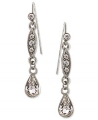 Long on style, these glistening linear earrings from 2028 bring needed dazzle with teardrop glass stones. Crafted in silver tone mixed metal. Approximate length: 2 inches. Long on style, these glistening linear earrings from 2028 bring needed dazzle with teardrop glass stones. Crafted in silver tone mixed metal. Approximate length: 2 inches.