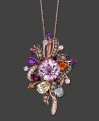 Sparkling with life and brilliant color, this Le Vian pendant adds excitement to your look. Crafted in 14k rose gold with round-cut chocolate diamond (5/8 ct. t.w.), round-cut white diamond (1/6 ct. t.w.), round-cut pink amethyst (5-3/4 ct. t.w.), pear-cut green amethyst (5/8 ct. t.w.), pear-cut lemon quartz (1-1/10 ct. t.w.), pear-cut multicolored semi-precious gemstones (1-1/4 ct. t.w.), and round-cut multicolored semi-precious gemstones (3/4 ct. t.w.). Approximate length: 18 inches. Approximate drop: 1 inch. Sparkling with life and brilliant color, this Le Vian pendant adds excitement to your look. Crafted in 14k rose gold with round-cut chocolate diamond (5/8 ct. t.w.), round-cut white diamond (1/6 ct. t.w.), round-cut pink amethyst (5-3/4 ct. t.w.), pear-cut green amethyst (5/8 ct. t.w.), pear-cut lemon quartz (1-1/10 ct. t.w.), pear-cut multicolored semi-precious gemstones (1-1/4 ct. t.w.), and round-cut multicolored semi-precious gemstones (3/4 ct. t.w.). Approximate length: 18 inches. Approximate drop: 1 inch.