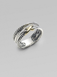 From the Crossover X Collection. A stunning design, formed of intertwining smooth and cabled bands of sterling silver, topped with an X of 18k gold. Sterling silver and 18k yellow gold Width, about ¼ Imported From the Crossover X Collection. A stunning design, formed of intertwining smooth and cabled bands of sterling silver, topped with an X of 18k gold. Sterling silver and 18k yellow gold Width, about ¼ Imported