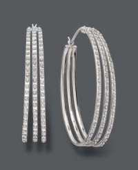 Light up your look in this glamorous style. Hoop earrings feature three dazzling rows accented by sparkling diamonds. Crafted in sterling silver. Approximate diameter: 1-1/2 inches. Light up your look in this glamorous style. Hoop earrings feature three dazzling rows accented by sparkling diamonds. Crafted in sterling silver. Approximate diameter: 1-1/2 inches.