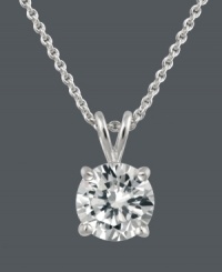Nothing spells versatile more than solitary sparkle. A single, round-cut cubic zirconia (2 ct. t.w.) shines in this polished sterling silver pendant; by B. Brilliant. Approximate length: 18 inches. Approximate drop: 1/2 inch. Nothing spells versatile more than solitary sparkle. A single, round-cut cubic zirconia (2 ct. t.w.) shines in this polished sterling silver pendant; by B. Brilliant. Approximate length: 18 inches. Approximate drop: 1/2 inch.