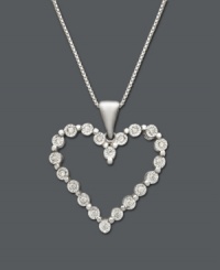 Embrace the magical feeling of being in love. This open-cut heart pendant features round-cut sparkling diamond accents in a sterling silver setting. Approximate length: 18 inches. Approximate drop: 1 inch.