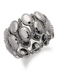 Slip on vintage style with this shadowy cuff bracelet from Alfani. Faceted glass stones bring an alluring feel to your evening look. Crafted in hematite tone mixed metal. Approximate length: 8 inches. Slip on vintage style with this shadowy cuff bracelet from Alfani. Faceted glass stones bring an alluring feel to your evening look. Crafted in hematite tone mixed metal. Approximate length: 8 inches.