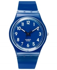 Set sail this season with this nautical blue athletic watch from Swatch's Up-Wind collection.
