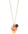 A sweet sensation. This necklace from Betsey Johnson is crafted from antique gold-tone mixed metal, coming down to a cupcake-shaped pendant with gold-tone and glass pearl details that opens to reveal a little surprise visitor. Approximate length: 32 inches + 3-inch extender. Approximate drop: 1-3/8 inches.