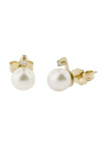 Effy Jewlery 14K Yellow Gold Diamond Pearl Earrings, .02 TCW Effy Jewlery 14K Yellow Gold Diamond Pearl Earrings, .02 TCW