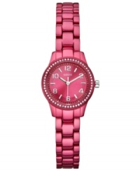 Bold and energetic color bursts onto the scene with this fuchsia timepiece from GUESS.