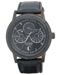 Take on the night with this blacked out Calibre 8651 Citizen watch built with moon-phase tech. Powered by Eco-Drive, harnessing natural and artificial light, never needing a battery. Take on the night with this blacked out Calibre 8651 Citizen watch built with moon-phase tech. Powered by Eco-Drive, harnessing natural and artificial light, never needing a battery.