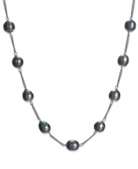 A row of pristine pearls make an elegant mark. This cultured black Tahitian pearl (8-10 mm) tin cup necklace is set in polished sterling silver. Approximate length: 20 inches. A row of pristine pearls make an elegant mark. This cultured black Tahitian pearl (8-10 mm) tin cup necklace is set in polished sterling silver. Approximate length: 20 inches.