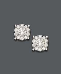 Frame your face with circular sparklers. Prestige Unity's stunning stud earrings feature round-cut diamonds (3/4 ct. t.w.) set in polished, 14k white gold. Approximate diameter: 1/2 inch. Frame your face with circular sparklers. Prestige Unity's stunning stud earrings feature round-cut diamonds (3/4 ct. t.w.) set in polished, 14k white gold. Approximate diameter: 1/2 inch.