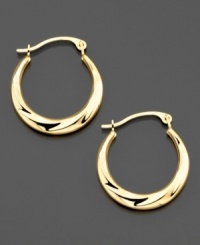 You'll love the swirly style of these classic small gold hoop earrings crafted in 14k gold. Approximate diameter: 1/2 inch. You'll love the swirly style of these classic small gold hoop earrings crafted in 14k gold. Approximate diameter: 1/2 inch.