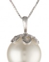 Sterling Silver 13mm White Shell Pearl Pendant Necklace , 18