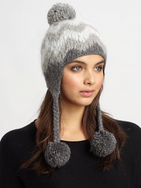 This ultra-soft, ultra-toasty knit hat is crafted in an eye-catching herringbone design with braided straps and pom-poms.Baby alpaca/merino/bambooDry cleanMade in the USA This ultra-soft, ultra-toasty knit hat is crafted in an eye-catching herringbone design with braided straps and pom-poms.Baby alpaca/merino/bambooDry cleanMade in the USA