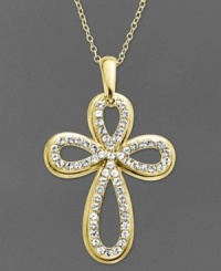 Let your faith shine. Kaleidoscope's stunning Celtic-inspired cross features loops of sparkling crystals with Swarovski Elements. Crafted in 18k gold over sterling silver. Approximate length: 18 inches. Approximate drop: 1-2/3 inches.