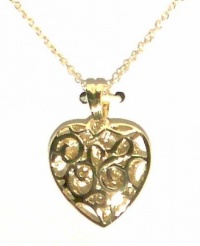 24kt Gold Over Sterling Silver Puff Filigree Heart Pendant Necklace 24kt Gold Over Sterling Silver Puff Filigree Heart Pendant Necklace