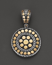 From the Dot collection, small round pendant enhancer with silver chain detail and 18 Kt. gold dots. Designed by John Hardy. From the Dot collection, small round pendant enhancer with silver chain detail and 18 Kt. gold dots. Designed by John Hardy.