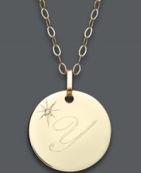 Embrace the latest trend with a stylish initial pendant. Crafted in 14k gold, this circular style features the letter Y with a diamond-accented star at the corner. Approximate length: 16 inches + 2-inch extender. Approximate drop: 3/4 inch. Embrace the latest trend with a stylish initial pendant. Crafted in 14k gold, this circular style features the letter Y with a diamond-accented star at the corner. Approximate length: 16 inches + 2-inch extender. Approximate drop: 3/4 inch.