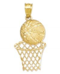 The perfect gift for the next LeBron James or Carmelo Anthony. Crafted from diamond-cut 14k gold, this basketball and basket charm is a slam dunk. Chain not included. Approximate length: 1-1/5 inches. Approximate width: 3/5 inch. The perfect gift for the next LeBron James or Carmelo Anthony. Crafted from diamond-cut 14k gold, this basketball and basket charm is a slam dunk. Chain not included. Approximate length: 1-1/5 inches. Approximate width: 3/5 inch.