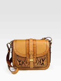 Classic and impeccably structured silhouette, rendered in rich leather embossed with python and crocodile patterns.Adjustable shoulder strap, 13½-14¾ dropFlap with sliding lock closureOne outside open pocketOne open pocket under flapTwo inner compartmentsTwo inside open pocketsLinen lining10½W X 8¾H X 3DImported Classic and impeccably structured silhouette, rendered in rich leather embossed with python and crocodile patterns.Adjustable shoulder strap, 13½-14¾ dropFlap with sliding lock closureOne outside open pocketOne open pocket under flapTwo inner compartmentsTwo inside open pocketsLinen lining10½W X 8¾H X 3DImported