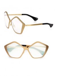 A unique, star-shaped frame is crafted in lightweight brushed gold metal. Available in brushed gold metal with brown gradient lens. Metal logo temples100% UV protectionMade in Italy