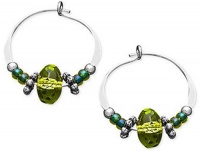 Jody Coyote Sterling Silver Earrings, Green Crystal Bead Hoop Earrings