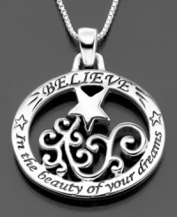 An uplifting symbol of hope and inspiration. The Believe in the beauty of your dreams pendant is crafted in sterling silver. Approximate length: 18 inches. Approximate drop: 1 inch. An uplifting symbol of hope and inspiration. The Believe in the beauty of your dreams pendant is crafted in sterling silver. Approximate length: 18 inches. Approximate drop: 1 inch.