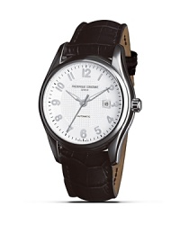 With the introduction of the Runabout collection, Frédérique Constant has once again delivered on its promise of providing an outstanding, but accessible, luxurious timepiece, drawing on a rich heritage of tradition while remaining resolutely contemporary. Automatic calibre: Hours, Minutes, Seconds and Date. Silver dial with guilloche Clous de Paris decoration in the center, brown leather strap. Made in Geneva, Switzerland. With the introduction of the Runabout collection, Frédérique Constant has once again delivered on its promise of providing an outstanding, but accessible, luxurious timepiece, drawing on a rich heritage of tradition while remaining resolutely contemporary. Automatic calibre: Hours, Minutes, Seconds and Date. Silver dial with guilloche Clous de Paris decoration in the center, brown leather strap. Made in Geneva, Switzerland.
