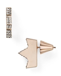 A little bit luxe, a little bit Lower East Side, this pair of Rebecca Minkoff stud earrings defines your look with distinct downtown flair, accented by Swarovski crystal stations. A little bit luxe, a little bit Lower East Side, this pair of Rebecca Minkoff stud earrings defines your look with distinct downtown flair, accented by Swarovski crystal stations.