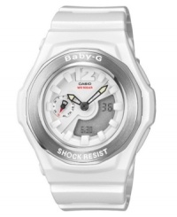 Durability never goes out of fashion. This fresh watch design from Baby-G features a unique analog-digital dial and tough resin finish. Durability never goes out of fashion. This fresh watch design from Baby-G features a unique analog-digital dial and tough resin finish.