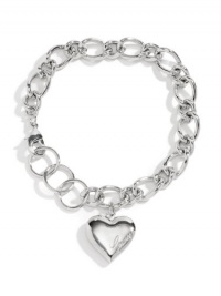 GUESS Silver-Tone Heart Charm Bracelet, SILVER GUESS Silver-Tone Heart Charm Bracelet, SILVER