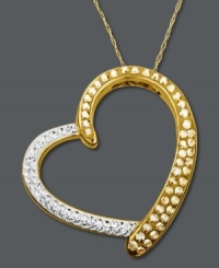 Feel the love. Kaleidoscope's asymmetrical open-cut heart pendant shines with the addition of Swarovski elements. Crafted in 18k gold over sterling silver and sterling silver. Approximate length: 18 inches. Approximate drop: 1-1/4 inches. Feel the love. Kaleidoscope's asymmetrical open-cut heart pendant shines with the addition of Swarovski elements. Crafted in 18k gold over sterling silver and sterling silver. Approximate length: 18 inches. Approximate drop: 1-1/4 inches.