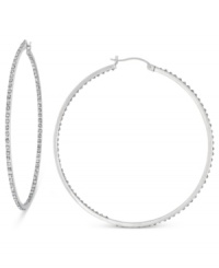 Round and resplendent. These hoop earrings are crafted from 14k white gold with diamond accents providing a lustrous touch. Approximate diameter: 1-3/4 inches. Round and resplendent. These hoop earrings are crafted from 14k white gold with diamond accents providing a lustrous touch. Approximate diameter: 1-3/4 inches.