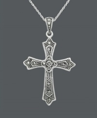 The perfect accent piece to portray your faith. Genevieve & Grace's intricate cross pendant features glittering marcasite in sterling silver. Approximate length: 18 inches. Approximate drop: 1-5/8 inches.