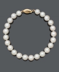 A simple strand of pearls provides a look of elegance and refinement for any occasion. Bracelet features AA Akoya cultured pearls (7-7-1/2 mm) with a 14k gold clasp. Approximate length: 7-1/2 inches. A simple strand of pearls provides a look of elegance and refinement for any occasion. Bracelet features AA Akoya cultured pearls (7-7-1/2 mm) with a 14k gold clasp. Approximate length: 7-1/2 inches.