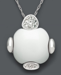 Polish your look. Smooth white agate (15 mm) and hints of sparkling round-cut white topaz (1/8 ct. t.w.) adorn this pretty pendant necklace. Set in sterling silver. Approximate length: 18 inches. Approximate drop: 3/4 inch. Polish your look. Smooth white agate (15 mm) and hints of sparkling round-cut white topaz (1/8 ct. t.w.) adorn this pretty pendant necklace. Set in sterling silver. Approximate length: 18 inches. Approximate drop: 3/4 inch.