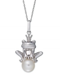 Hopping for the best? This frog pendant dazzles with a cultured freshwater pearl (8-1/2-9 mm) and single-cut diamonds (1/4 ct. t.w.). Crafted from sterling silver. Approximate length: 18 inches. Approximate drop: 1-5/8 inches. Hopping for the best? This frog pendant dazzles with a cultured freshwater pearl (8-1/2-9 mm) and single-cut diamonds (1/4 ct. t.w.). Crafted from sterling silver. Approximate length: 18 inches. Approximate drop: 1-5/8 inches.