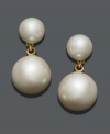 Complement an elegant updo with stylish drops. Charter Club earrings feature two graduated simulated plastic pearls crafted in mixed metal. Approximate drop: 1/2 inch.