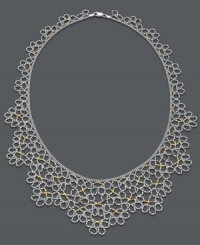 Frilly in floral. A pretty lace design adorns this intricate collar necklace. Crafted in sterling silver with 14k gold over sterling silver accents. Approximate length: 17 inches. Frilly in floral. A pretty lace design adorns this intricate collar necklace. Crafted in sterling silver with 14k gold over sterling silver accents. Approximate length: 17 inches.
