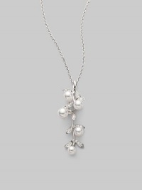 From the Olive Collection. Delicate, dangling boughs of 18k gold, with diamond leaves and white Akoya pearl olives on a graceful gold chain. 5mm-6.5mm white round cultured pearls Quality: A+ Diamonds, 0.24 tcw 18k white gold Chain length, about 18 Pendant drop, about 1¾ Spring ring clasp Imported From the Olive Collection. Delicate, dangling boughs of 18k gold, with diamond leaves and white Akoya pearl olives on a graceful gold chain. 5mm-6.5mm white round cultured pearls Quality: A+ Diamonds, 0.24 tcw 18k white gold Chain length, about 18 Pendant drop, about 1¾ Spring ring clasp Imported