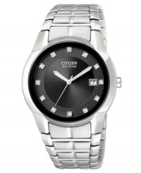 With solar-powered Eco-Drive technology and luminous diamond accents, this Citizen watch gleams with modern style. With solar-powered Eco-Drive technology and luminous diamond accents, this Citizen watch gleams with modern style.
