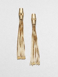 From the Bamboo Collection. A signature bamboo design accented with long and elegant 18k gold box chain tassels. 18k goldDrop, about 2.6Post backMade in Italy