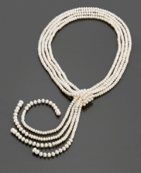 A retro glam look with the easy elegance of pearls. Four strands of cultured freshwater pearls are complemented by sterling silver beads. Necklace measures 28 inches. A retro glam look with the easy elegance of pearls. Four strands of cultured freshwater pearls are complemented by sterling silver beads. Necklace measures 28 inches.