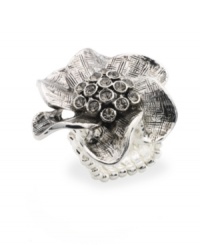 The floral flourish on this lovely ring from Style&co. makes every day feel like springtime! Ring stretches to fit finger. Made in silver tone mixed metal. Approximate diameter: 1-1/4 inches. The floral flourish on this lovely ring from Style&co. makes every day feel like springtime! Ring stretches to fit finger. Made in silver tone mixed metal. Approximate diameter: 1-1/4 inches.