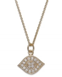 Good luck and a hint of glamour. B. Brilliant's sparkling evil eye pendant highlights round-cut cubic zirconias (1/5 ct. t.w.) in 18k gold over sterling silver. Approximate length: 18 inches + 3-inch extender. Approximate drop length: 1/2 inch. Approximate drop width: 5/8 inch. Good luck and a hint of glamour. B. Brilliant's sparkling evil eye pendant highlights round-cut cubic zirconias (1/5 ct. t.w.) in 18k gold over sterling silver. Approximate length: 18 inches + 3-inch extender. Approximate drop length: 1/2 inch. Approximate drop width: 5/8 inch.