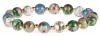Gold Plated Sterling Silver White, Blue, Light Yellow and Green Cloisonne Elastic Bracelet